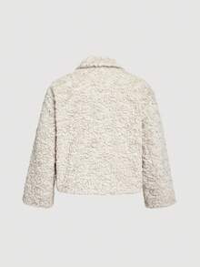 SHEIN MOD Plus Size Khaki Faux Fur Jacket, Loose Fit Faux Fur Coat For Autumn/Winter,Faux Plush Coats, Winter Coats, Fall Coats, Button Coats,Winter Coats,Autumn Coats,Fall  Coats,Fur Coat,Winter Coat - Khaki - View 4