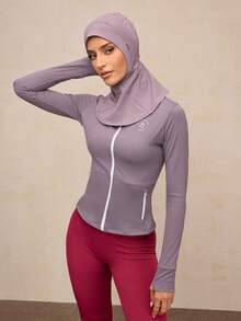 Activina Jachetă sport pentru femei, cu mânecă lungă, cu fermoar în față, cu imprimeu de litere, în stil oriental