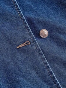 SHEIN MOD 新款秋季女式时尚长袖系带双排扣牛仔夹克，通勤百搭 - 深色水洗藍 - 查看 5