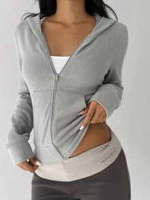 SHEIN MOOSTA 修身连帽运动衫，带口袋，长袖运动衫，春/秋/冬 - 淺灰色 - 查看 6