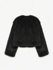 DAZY V领修身高端仿皮草女式外套，秋冬女装大衣 - 黑色 - 查看 9