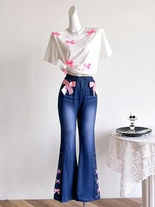 2件套少女复古美式豹纹上衣和长裤套装