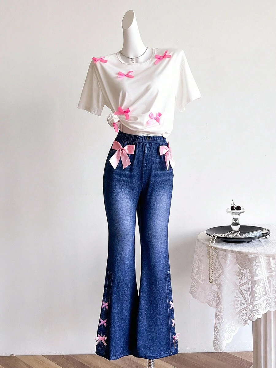 2件套少女复古美式豹纹上衣和长裤套装