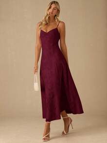 Enchnt Váy không tay màu trơn thanh lịch dành cho nữ, mùa hè - Màu Đỏ Sâu - Xem 3