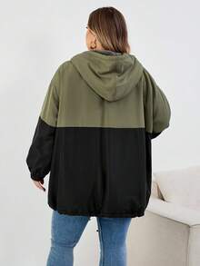 SHEIN CURVE+ Plus Size Women's Contrast Color Hooded Loose Jacket For Autumn And Winter Fall/Autumn /Winter - Multicolor - View 2