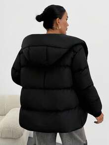 EURMUSE Casual Solid Color Hooded Jacket, Winter - Black - View 2