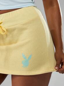 Missguided x Playboy Chân váy mini có dây rút ở eo và in logo cho trang phục thường ngày mùa hè - Màu vàng - Xem 4