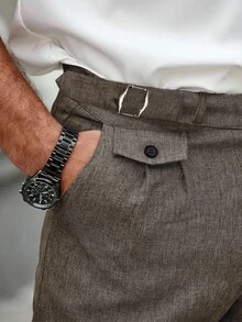 Calvornis Quần âu công sở ống đứng xếp ly màu trơn cho nam Quần nam Quần âu cổ điển cho nam Bộ vest và quần nam Quần âu xếp ly cho nam - Màu nâu  Mocha - Xem 3