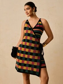 Travachic 加大码女式无袖裹身蝴蝶结领带毛衣裙女士秋季服装，秋季服装圣诞节万圣节，新年服装，黑色连衣裙红色连衣裙，女士毛衣裙加大码毛衣圣诞毛衣套头女式，冬季连衣裙女士休闲裙婚礼派对裙派对裙感恩节服装女士圣诞裙 - 彩色 - 查看 5