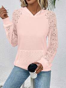 EMERY ROSE Hollow Out Hooded Long Sleeve Sweatshirt - Baby Pink - View 6
