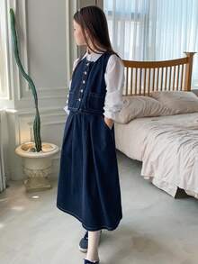 Dazy Kids 2pcs Tween Girls Sleeveless Round Neck Tank Top And Elastic Waist Pleated Skirt Set - Blue - View 7