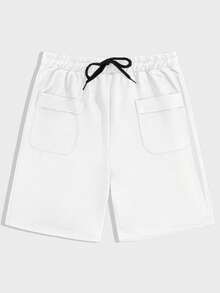 RueChic Men 2pcs Pack Cargo Pockets Drawstring Waist Regular Shorts - Black and White - View 9