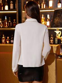 EMERY ROSE Blusa de mujer de manga larga color beige con adornos de perlas - Albaricoque - Ver 2