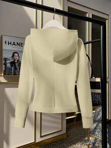 GlowEve Áo hoodie trơn màu thường ngày dành cho nữ - Màu be - Xem 2