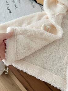 SHEIN Baby Girl Infant Toddler Newborn 0-3 Years Cute Casual Plush Flannel 3D Rabbit Ear Hooded Jacket Fall Winter - White - View 3