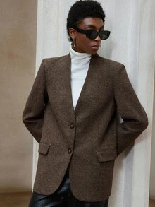 Aveloria Modichic V-Neck Minimalist Herringbone Sleeveless Blazer, Commuting Chic - Multicolor - View 2