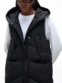 GENKIRA 休闲时尚新款连帽背心夹克女士厚棉外套秋冬 - 黑色 - 查看 6