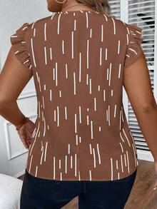 SHEIN EMERY ROSE CURVE Camisa casual con cuello en V, volantes y estampado floral para tallas grandes - Marrón - Ver 1