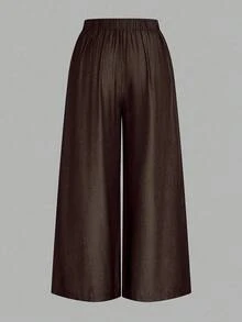 Rometta Pantalones rectos y anchos de pierna ancha de talla grande - Óxido marrón - Ver 2