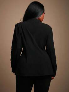 Radiana 大码女式秋冬、春夏优雅水钻装饰西装外套，适合高街风格、情人节、复古、音乐节、音乐会 - 黑色 - 查看 8