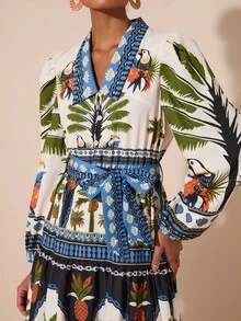 Travachic 女士热带印花连衣裙，休闲假日风格 - 黑色 - 查看 5