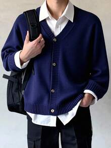 SHEIN 青少年男孩V领针织开衫