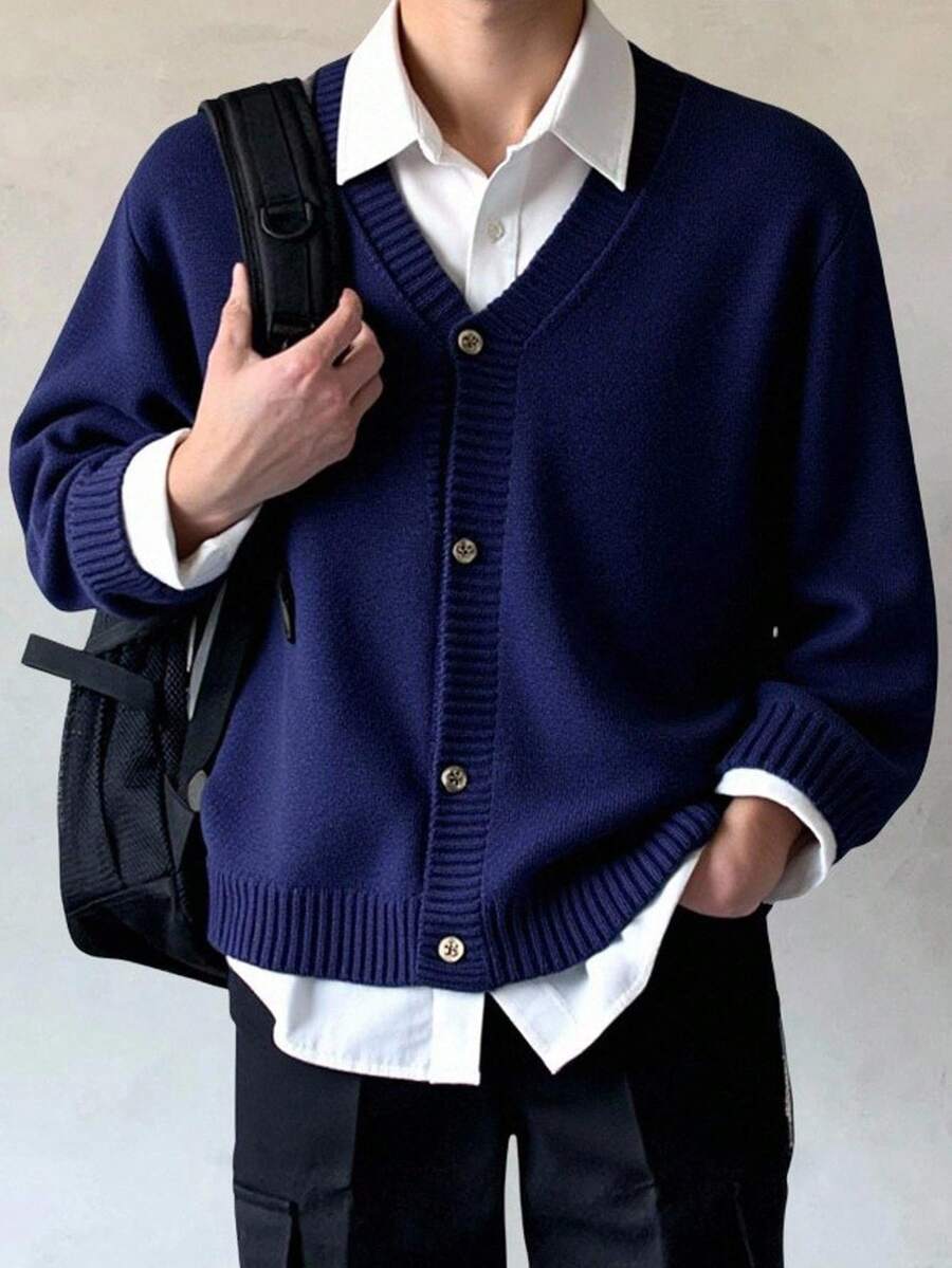 SHEIN 青少年男孩V领针织开衫