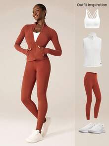 GLOWMODE FeatherFit™ For DD+ Slim-It Streamline Performance Secure Pockets Zip Up Long Sleeve Jacket Low Impact Yoga Pilates Daily Fall - Redwood - View 10