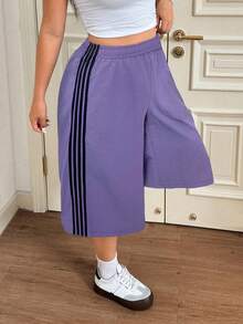 SHEIN EZwear Luźne, codzienne, sportowe spodenki outdoorowe w dużym rozmiarze - Fioletowy - Zobacz 4