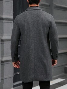 Manfinity Mode Men's Long Sleeve Solid Color Lapel Neck Single-Breasted Casual Overcoat, Autumn/Winter Men Dress Coat - Dark Grey - View 2