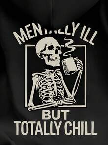 SHEIN 女士休闲标语骷髅印花长袖卫衣，秋季款 - 黑色 - 查看 6