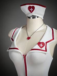 SHEIN ICON Bộ đồ liền thân chủ đề y tá gợi cảm dành cho nữ - trắng - Xem 4