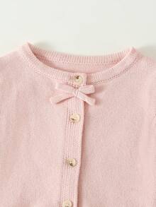 SHEIN Vintaside Kids 女婴针织毛衣和喇叭裤两件套，粉色纯色百搭时尚服装，适合秋冬季节，适合日常穿着、外出和上学 - 粉色 - 查看 5