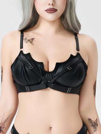 Grunge Punk Fashionable Dark Punk Bat Underwire Bra, Halloween