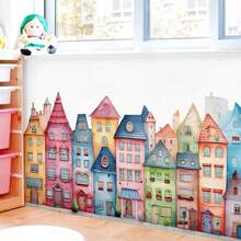 1pc PVC Watercolor Cartoon Fairytale Town Star Cloud Pattern Creative Wall Sticker Removable Decals For Bedroom, Living Room, Playroom & Pink Room Wall Decor & Home Aesthetics