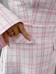 Elenzga New Women's Square Neck Long Sleeve Knit Faux Pocket A-Line Design Dress, Suitable For Spring, Autumn, Winter, Christmas, Everyday, Commute, Party, Young & Fashionable, Elegant - Pink - View 6