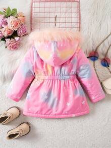SHEIN Chaqueta con capucha forrada térmicamente con patrón de unicornio de dibujos animados lindo para bebé niña, adecuada para exteriores, parque de atracciones, otoño/invierno - Multicolor - Ver 2