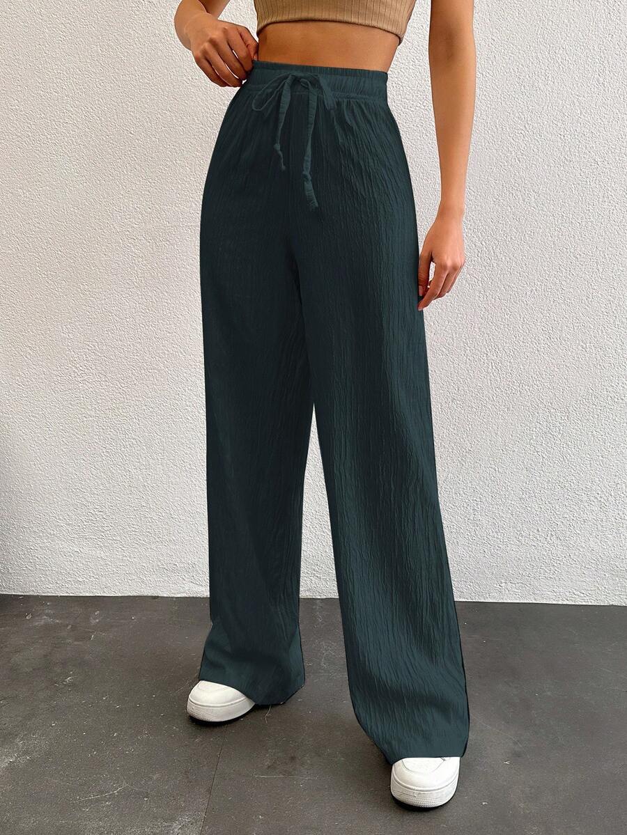 SHEIN Tall Tall Women's Solid Color Long Waist Drawstring Pants - Army Green - View 1