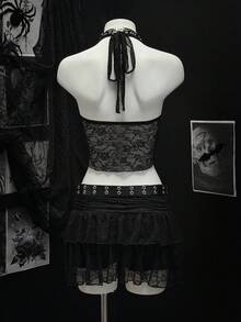 EgrlEra Bộ đồ đi nghỉ 2 món hở lưng gợi cảm tối giản cho nữ - màu đen - Xem 2