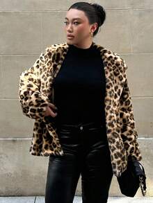 Firerie 大码女式秋冬时尚复古黑帮妻子豹纹仿皮草大衣，适合情人节、音乐会、演出、约会、正式晚会、婚礼、性感、优雅、通勤、返校、度假、海滩、优雅浪漫、办公室女神、美人鱼风格、生日派对 - 彩色 - 查看 5
