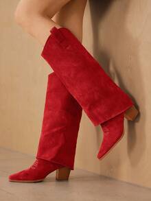 MOTF CUCCOO 复古红色刺绣踝靴，西部风及膝靴 - 紅色 - 查看 6