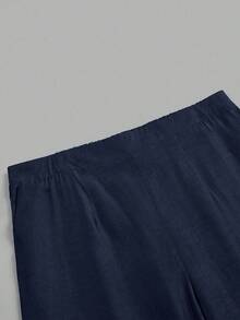 Rometta Pantalones rectos y anchos de pierna ancha de talla grande - Azul Marino - Ver 4