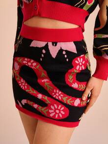 CAJUNI Women's Boho Style Tropical Fun Star, Heart And Snake Pattern Knitted Lightweight Skirt In Fall/Winter - Multicolor - View 4