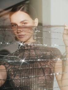 Anewsta 女式高端派对/节日串珠拼接高领时尚连衣裙 - 黑色 - 查看 4