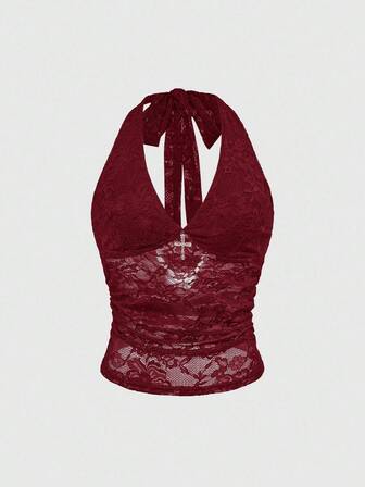 Goth Body de cuello halter con encaje y decoración de cruz gótica para mujeres