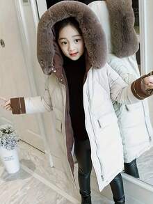 SHEIN Manteaux d'hiver épais à longue fourrure synthétique pour préadolescentes