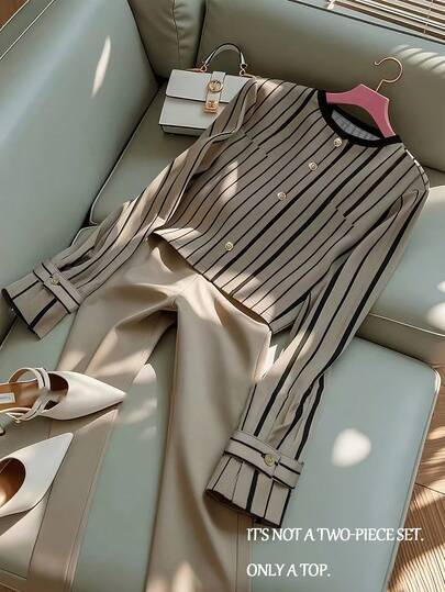 GlowEve 女士休闲通勤条纹长袖衬衫