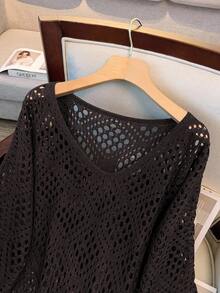 GlowEve CURVE Áo len dệt kim tay 3/4 khoét lỗ cỡ lớn cho nữ - Cà phê nâu - Xem 3