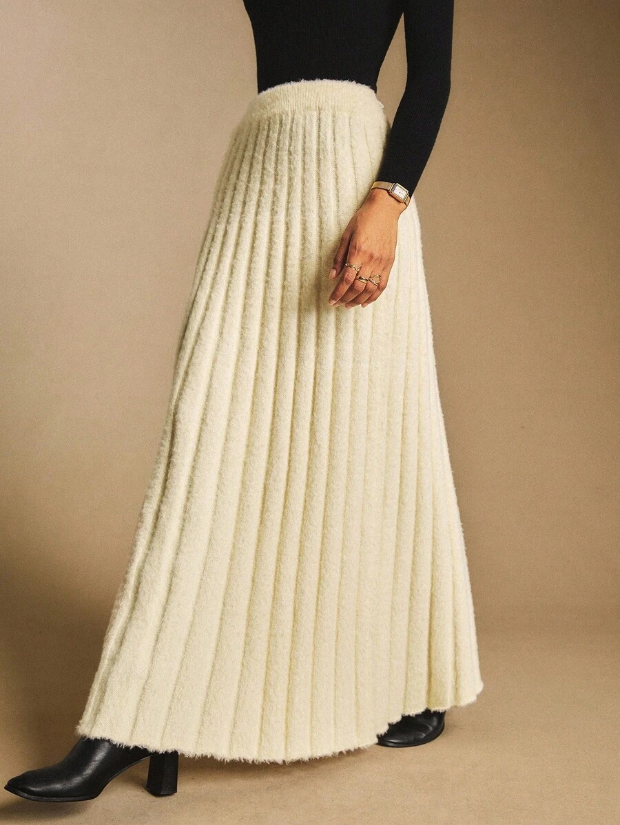 Poéselle Thick Fuzzy Pleated A-Line Sweater Skirt – Cozy Winter Holiday & Christmas, Warm Plush Sweater Skirt For Women 2025,Fuzzy Sweater Skirt,A-Line Long Sweater Skirt,Winter Holiday Skirt,Cozy Christmas,Pleated Sweater Skirt,Warm Plush Sweater Skirt For Winter