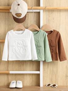 SHEIN 3 件装可爱卡通压花图案长袖卫衣，适合男婴和女婴，百搭秋冬男女通用婴儿服装 - 彩色 - 查看 7